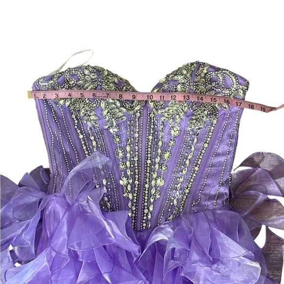 Sherri Hill Beaded Strapless Gown – Lavender Ruffle High-Low Prom/Pageant Dress - Picture 7 of 10